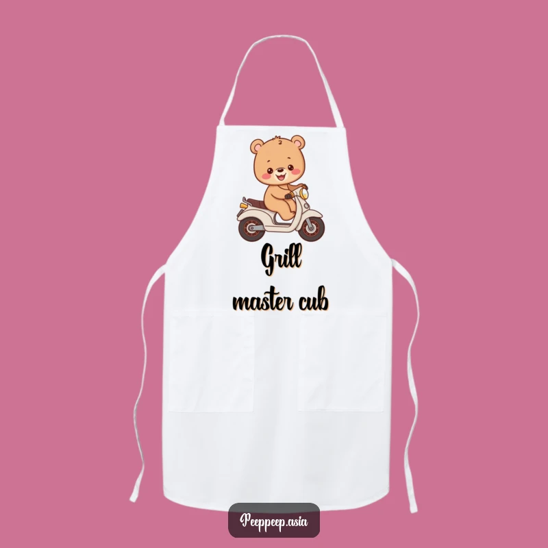 Funny Bear Cub Moped Apron: Cook Up Fun with Cheerful Rides!