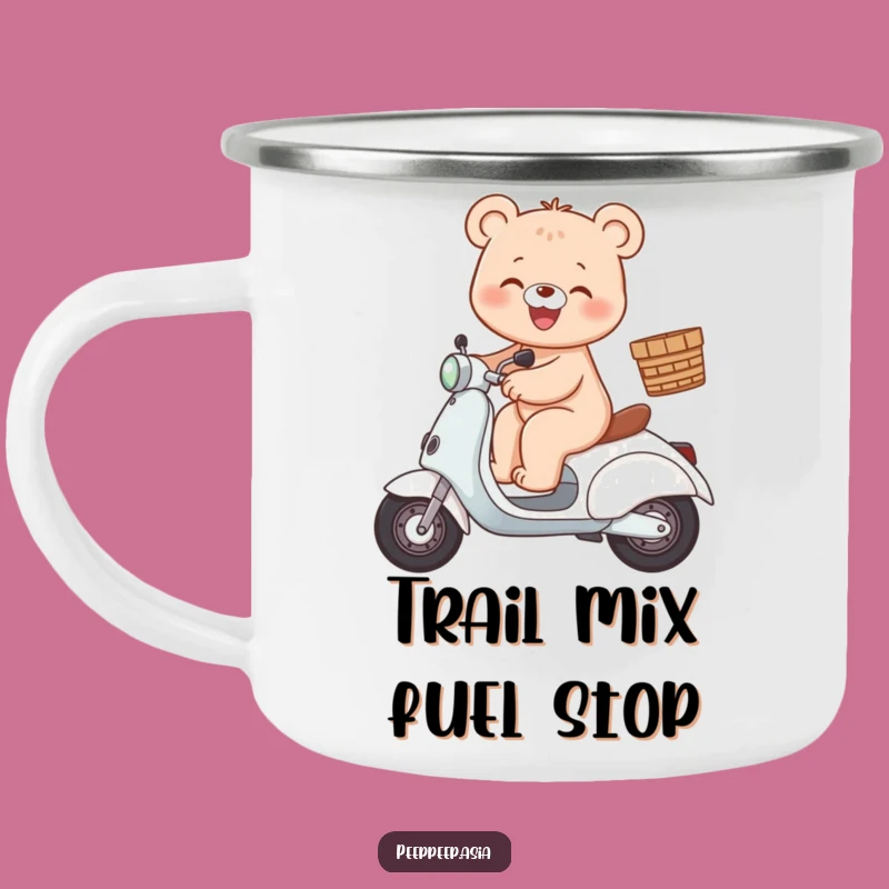 Adventure Bear Scooter Camping Mug: Gleeful Ride, Fun for Outdoors