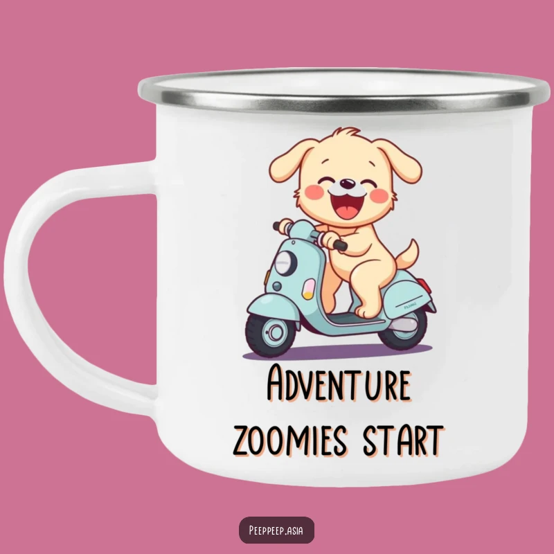 Funny Puppy Scooter Camping Mug - Hilarious Companion for Outdoor Adventures