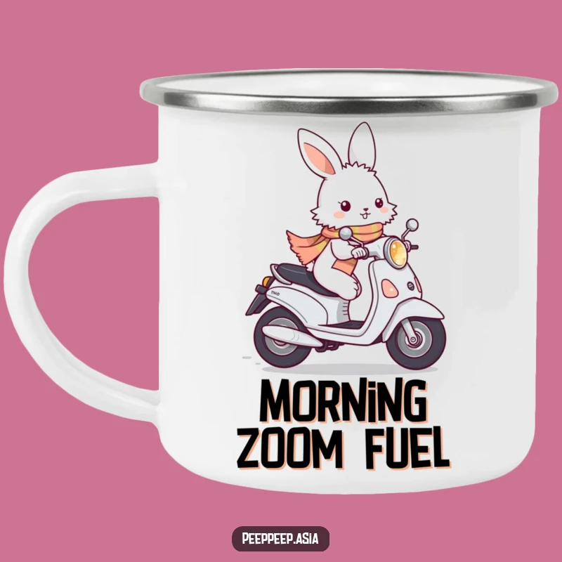Funny Bunny Moped Camping Mug: Zippy Rides for Outdoor Fun!