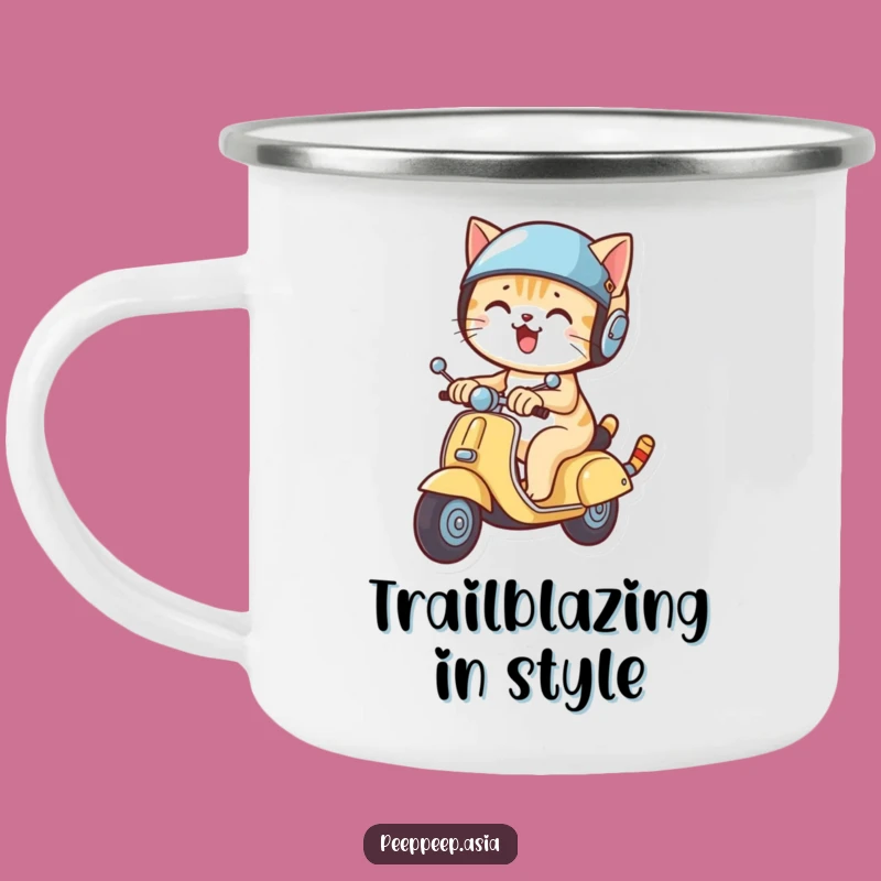 Funny Cat Scooter Helmet Camping Mug: Hilarious Outdoor Gift for Adventurous Souls
