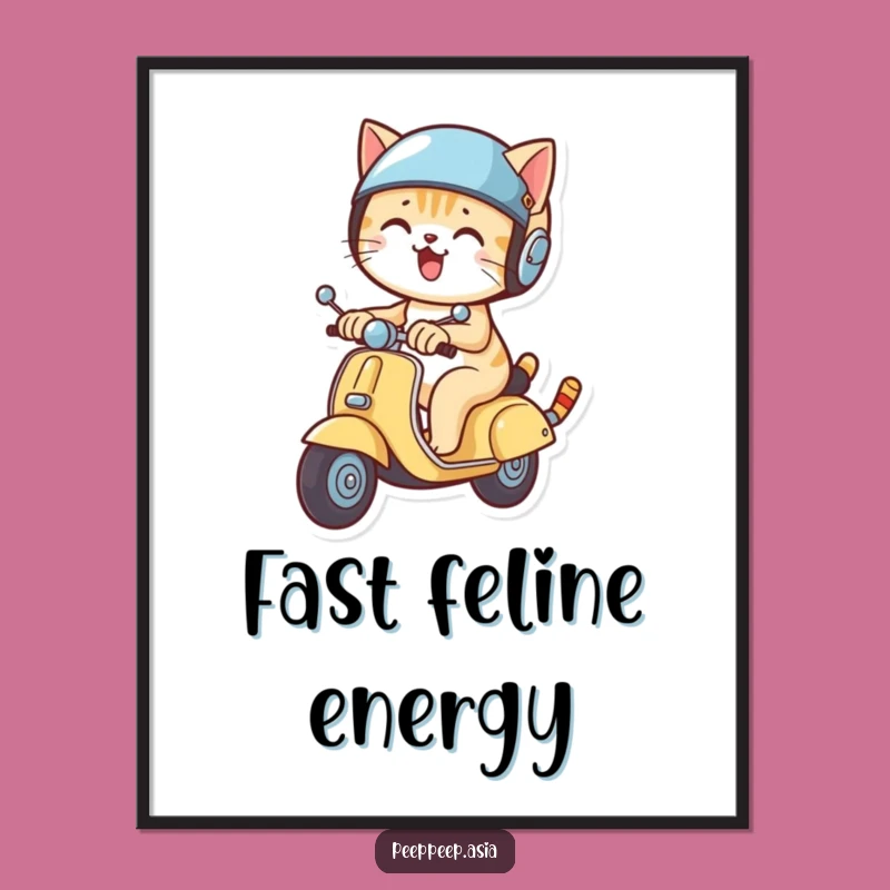 Funny Cat Scooter Helmet Digital Art: Hilarious Print for Instant Whimsical Decor