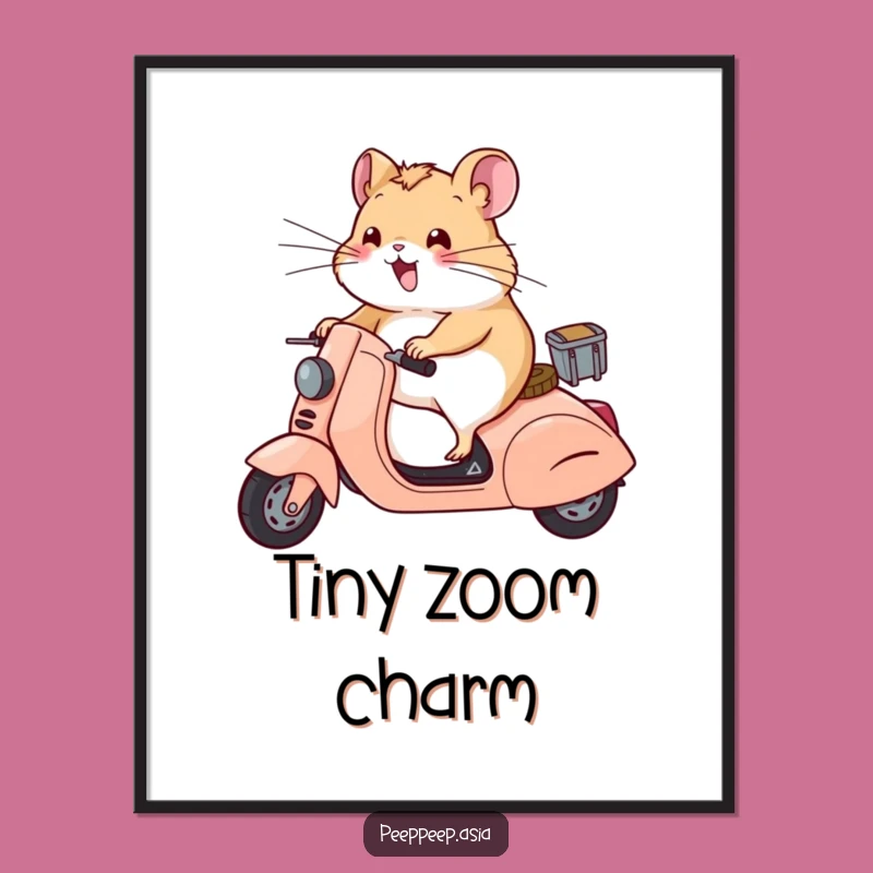 Funny Hamster Scooter Whiskers Digital Art: Hilarious Print for Instant Whimsical Decor