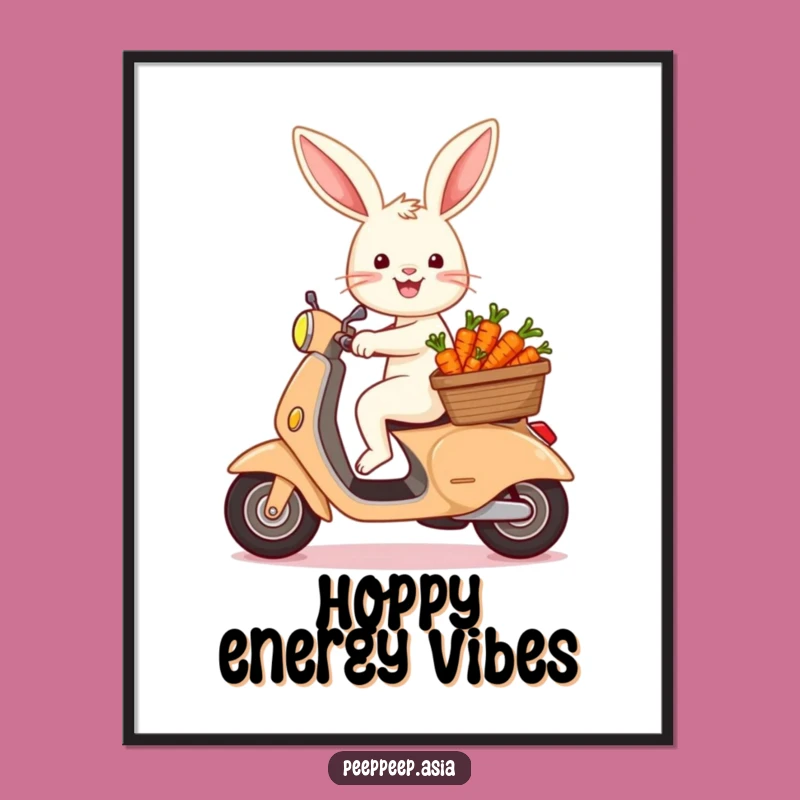Funny Bunny Scooter Carrot Digital Art: Hilarious Print for Instant Whimsical Decor