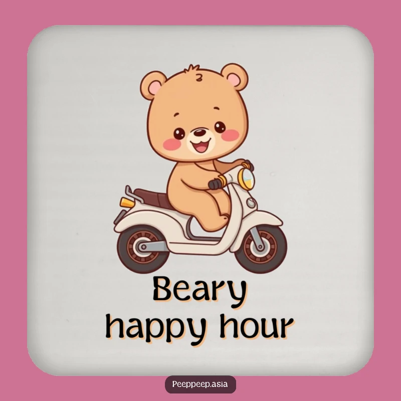 Funny Bear Cub Moped Coasters: Protect Surfaces with Cheerful Rides!