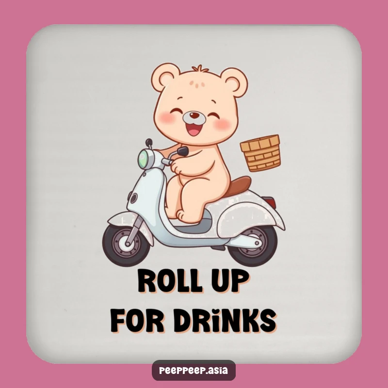 Funny Bear Scooter Drink Coaster: Gleeful Protection, Fun for Tables