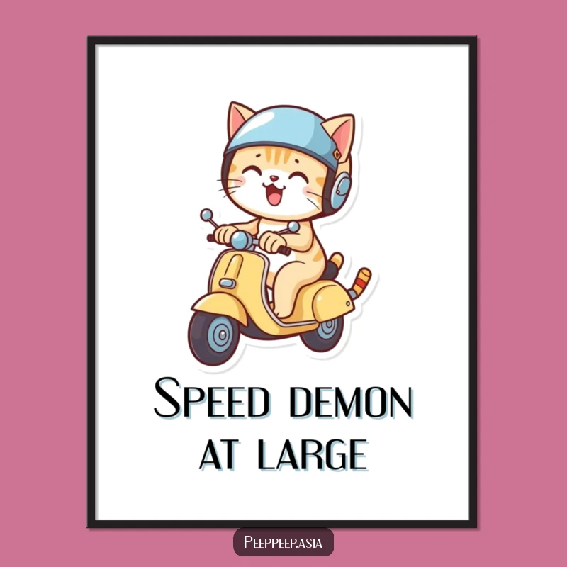 Funny Cat Scooter Helmet Poster: Hilarious Wall Art for Pet Adorers