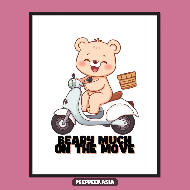 Free Printable Wall Art: Whimsical Bear Scooter, Fun Downloadable Decor