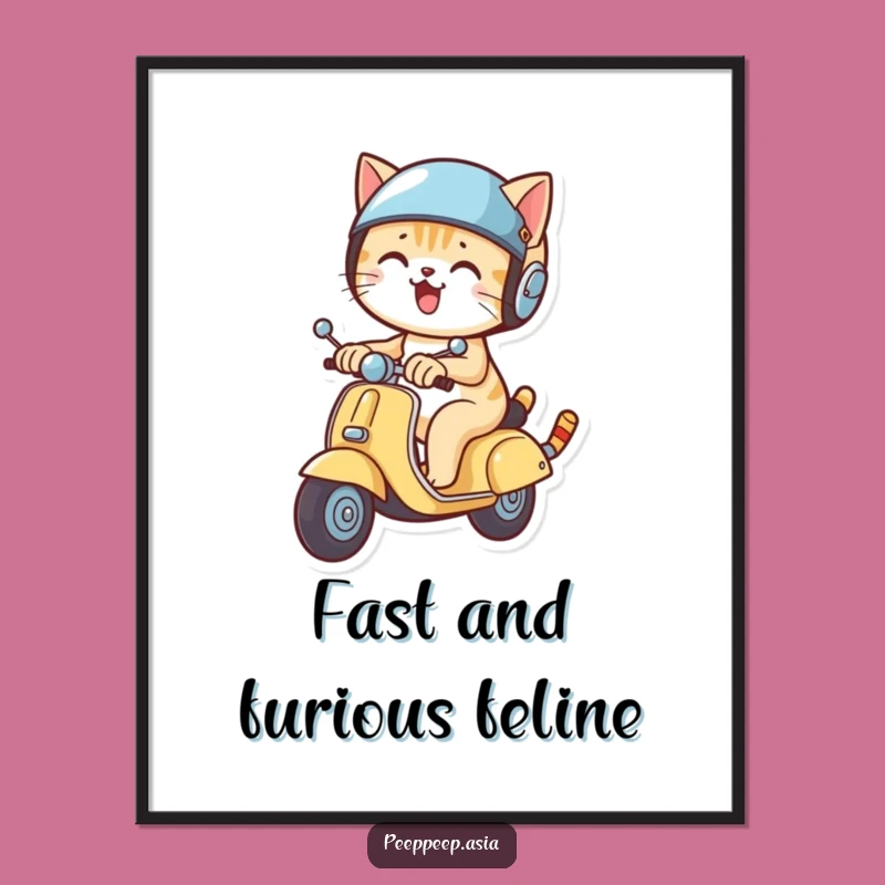 Funny Free Printable Cat Scooter Art - Hilarious Helmet Zoom Downloadable Poster