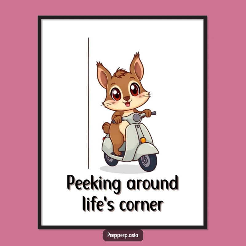 Funny Free Printable Squirrel Scooter Art - Curious Peek Downloadable Poster