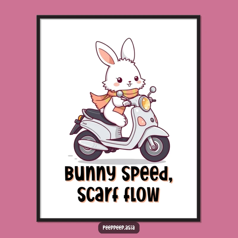 Funny Free Printable Wall Art: Bunny Moped Downloadable Decor Gift