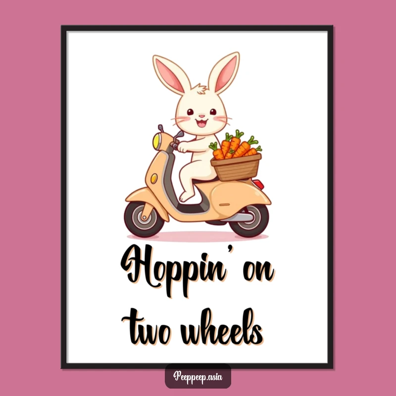 Funny Free Printable Bunny Scooter Art - Adorable Carrot Basket Downloadable Poster