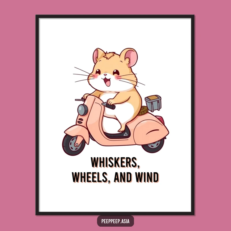 Funny Free Printable Hamster Scooter Art - Whimsical Whiskers Wind Downloadable Poster