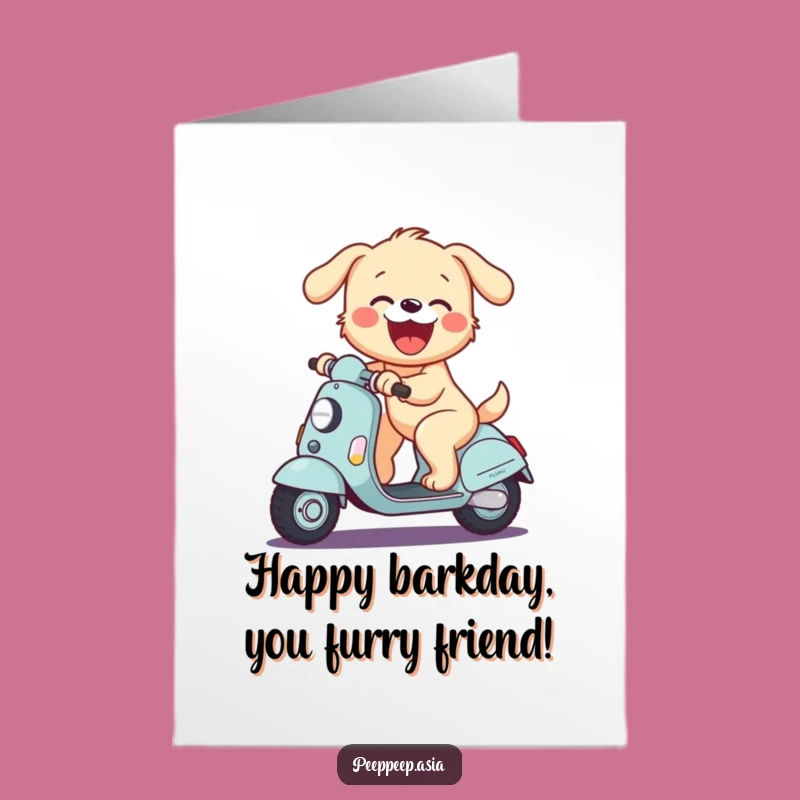 Free Printable Birthday Card: Joyful Puppy Scooter Rider for a Bark-tastic Downloadable Gift!