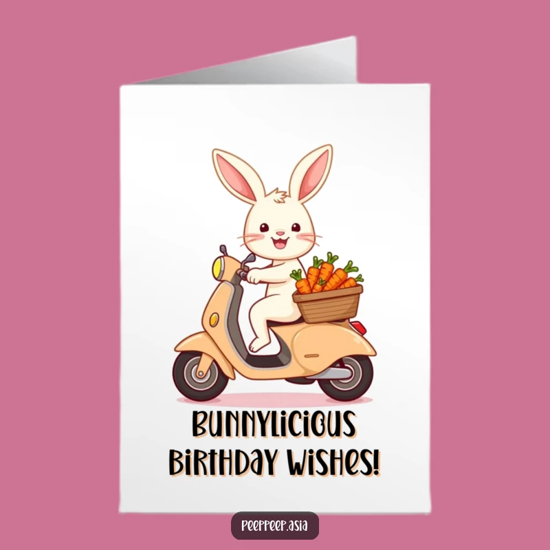 Funny Free Printable Bunny Scooter Birthday Card - Carrot Basket Downloadable Gift