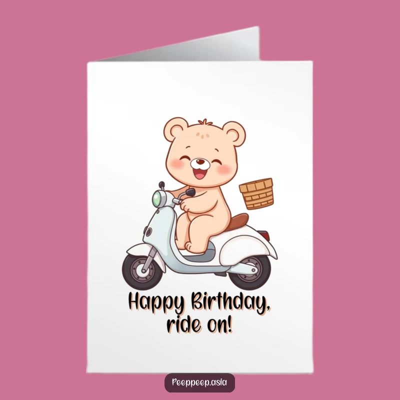 Free Printable Birthday Card: Fun Bear Scooter Design for a Joyful Downloadable Gift