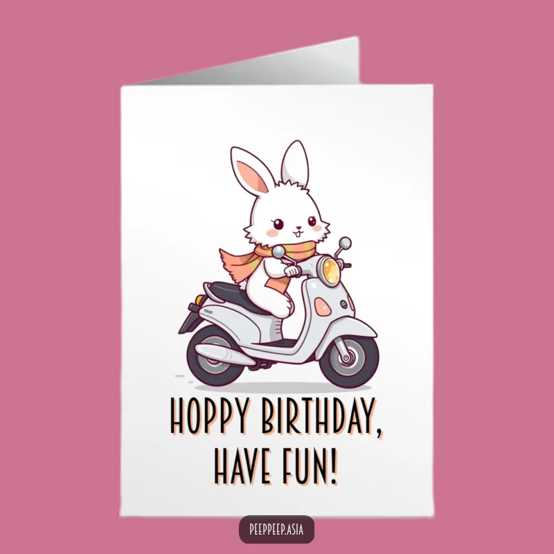Free Printable Birthday Card: Bunny Moped Funny Downloadable Gift
