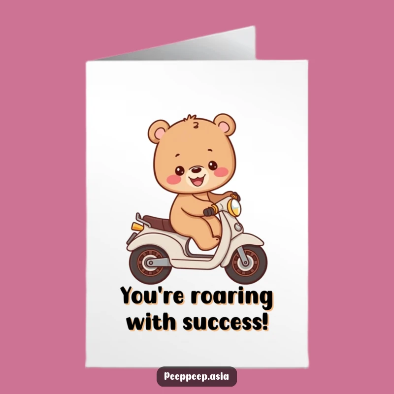 Free Printable Congrats Card: Bear Cub Moped Funny Downloadable Gift