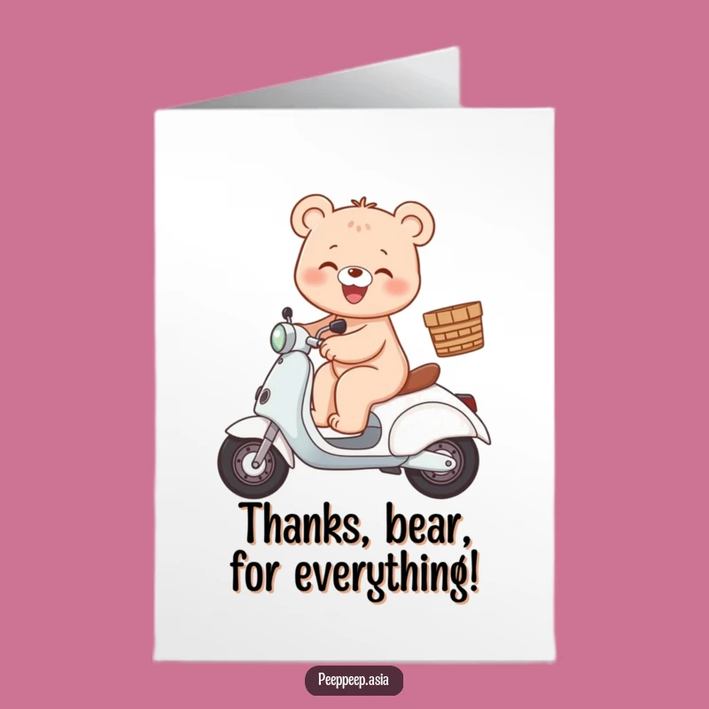 Free Printable Thank You Card: Grateful Bear Scooter, a Sweet Downloadable Gift