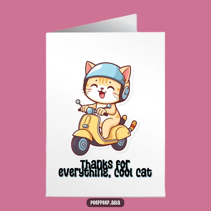 Free Printable Cat Scooter Thank You Card - Humorous Helmet Zoom Downloadable Gift