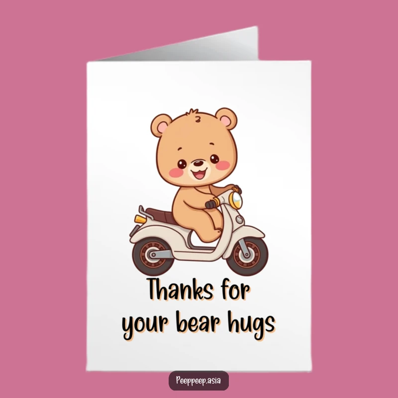 Free Printable Thank You Card: Bear Cub Moped Funny Downloadable Gift