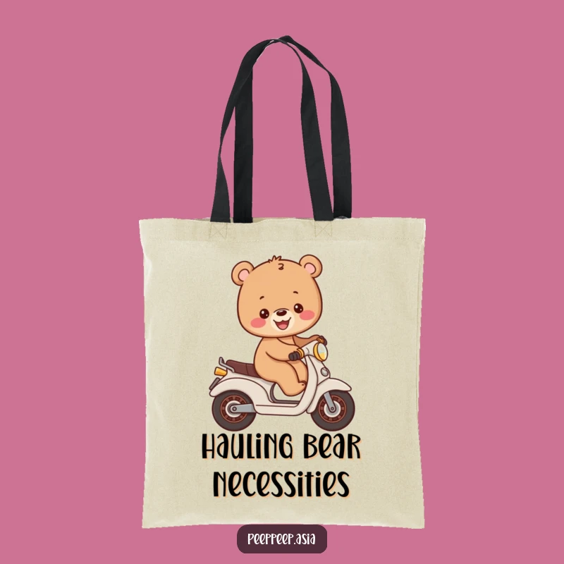 Funny Bear Cub Moped Tote Bag: Carry Your Fun Adventures with Style!